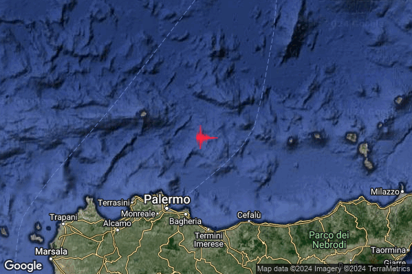 Debole Terremoto M2.4 epicentro Tirreno Meridionale (MARE) alle 20:01:44 (18:01:44 UTC)