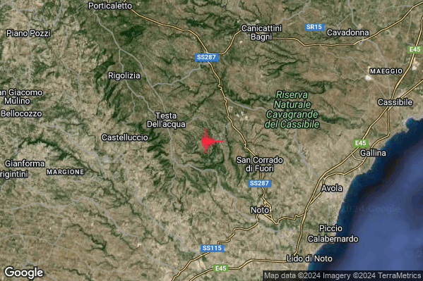 Lieve Terremoto M2.0 epicentro 7 km NW Noto (SR) alle 22:38:58 (20:38:58 UTC)