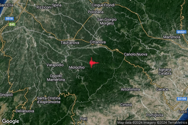 Lieve Terremoto M2.1 epicentro 3 km E Molochio (RC) alle 04:52:02 (02:52:02 UTC)