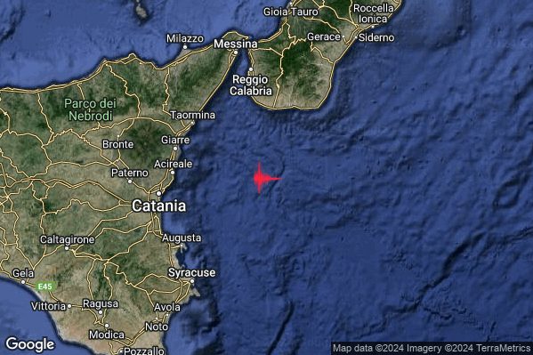 Debole Terremoto M2.4 epicentro Mar Ionio Meridionale (MARE) alle 08:19:19 (06:19:19 UTC)