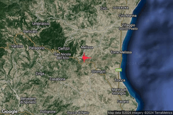 Debole Terremoto M2.3 epicentro 2 km S Melissa (KR) alle 14:15:32 (12:15:32 UTC)