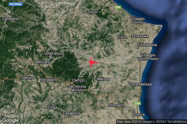 Debole Terremoto M2.6 epicentro 4 km NW Melissa (KR) alle 14:20:52 (12:20:52 UTC)