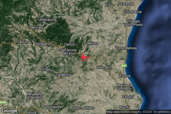 Debole Terremoto M2.4 epicentro 3 km SW Melissa (KR) alle 16:37:22 (14:37:22 UTC)