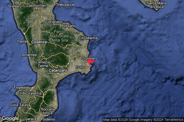 Debole Terremoto M2.4 epicentro Costa Ionica Crotonese (Crotone) alle 16:39:50 (14:39:50 UTC)