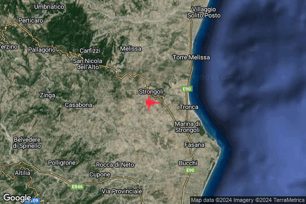 Lieve Terremoto M2.0 epicentro 2 km S Strongoli (KR) alle 20:05:51 (18:05:51 UTC)