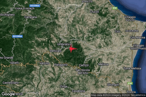 Lieve Terremoto M2.1 epicentro 2 km SE Umbriatico (KR) alle 17:32:17 (15:32:17 UTC)