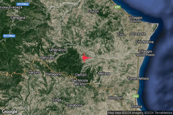 Leggero Terremoto M3.2 epicentro 4 km N Carfizzi (KR) alle 16:23:19 (14:23:19 UTC)