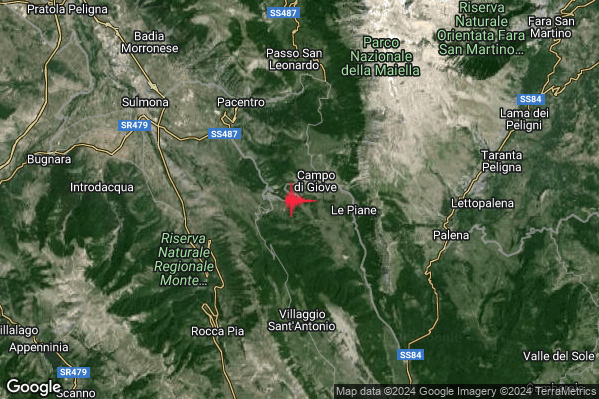 Debole Terremoto M2.3 epicentro 2 km SW Campo di Giove (AQ) alle 06:38:16 (04:38:16 UTC)