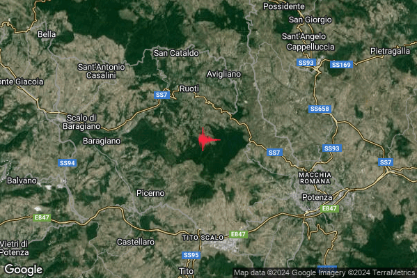 Lieve Terremoto M2.0 epicentro 4 km SE Ruoti (PZ) alle 08:29:01 (06:29:01 UTC)