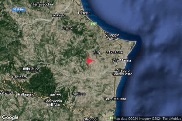 Lieve Terremoto M2.2 epicentro 2 km S Ciro (KR) alle 08:37:04 (06:37:04 UTC)