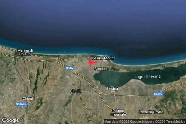 Lieve Terremoto M2.2 epicentro 6 km NW Lesina (FG) alle 16:47:55 (14:47:55 UTC)