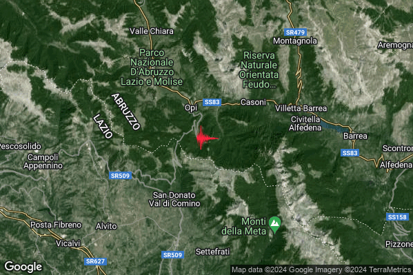 Lieve Terremoto M2.2 epicentro 3 km SE Opi (AQ) alle 18:17:07 (16:17:07 UTC)