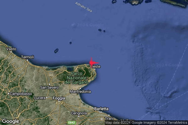 Leggero Terremoto M3.0 epicentro Costa Garganica (Foggia) alle 18:27:35 (16:27:35 UTC)