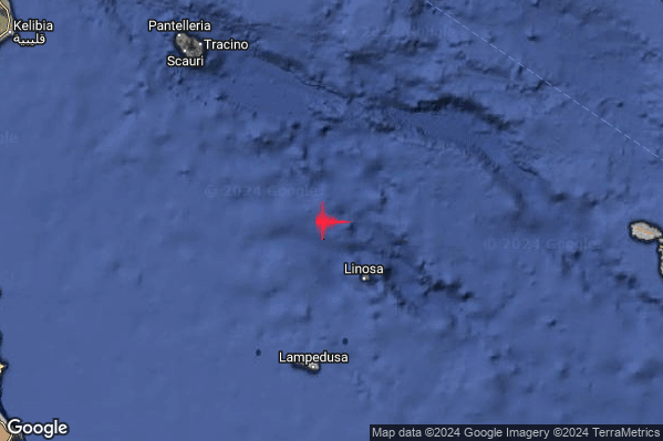 Moderato Terremoto M3.6 epicentro Canale di Sicilia meridionale (MARE) alle 23:11:26 (21:11:26 UTC)