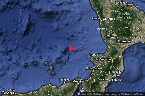 Debole Terremoto M2.4 epicentro Tirreno Meridionale (MARE) alle 12:53:12 (10:53:12 UTC)