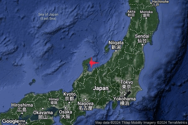 Violento Terremoto M5.9 epicentro Near west coast of eastern Honshu Japan [Sea: Japan] alle 23:31:43 (21:31:43 UTC)