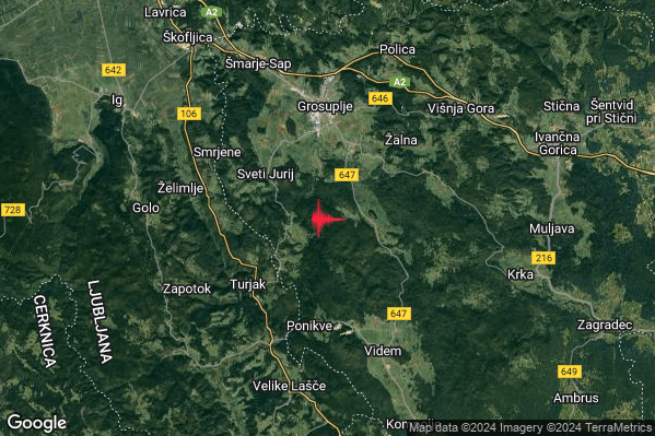 Lieve Terremoto M2.2 epicentro Slovenia (SLOVENIA) alle 03:17:04 (01:17:04 UTC)