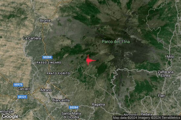 Debole Terremoto M2.3 epicentro 10 km N Ragalna (CT) alle 20:26:23 (18:26:23 UTC)