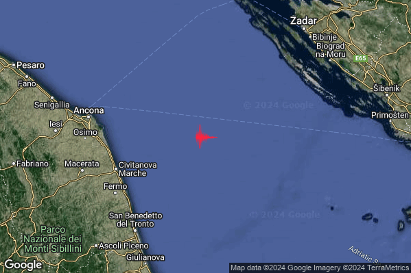 Lieve Terremoto M2.0 epicentro Adriatico Centrale (MARE) alle 18:06:30 (16:06:30 UTC)