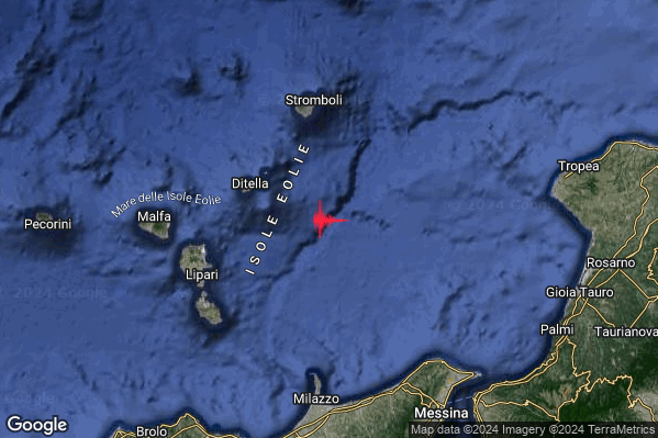 Debole Terremoto M2.6 epicentro Isole Eolie (Messina) alle 09:13:13 (07:13:13 UTC)