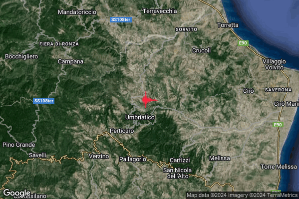 Debole Terremoto M2.5 epicentro 2 km NE Umbriatico (KR) alle 14:13:38 (12:13:38 UTC)