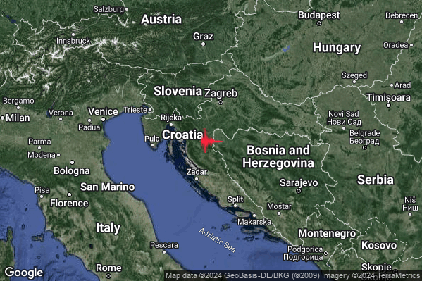 Distinto Terremoto M3.9 epicentro Croatia [Land] alle 19:23:39 (17:23:39 UTC)