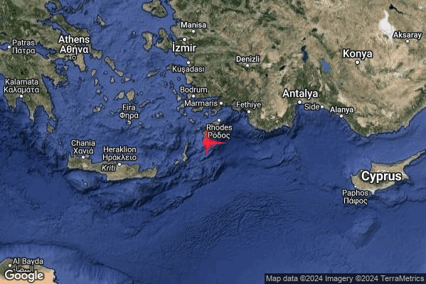 Forte Terremoto M4.9 epicentro Greece [Sea] alle 21:19:11 (19:19:11 UTC)