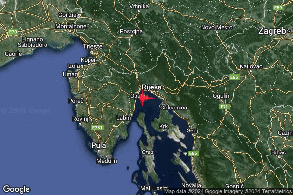 Debole Terremoto M2.7 epicentro Costa Croata Settentrionale (CROAZIA) alle 04:26:01 (02:26:01 UTC)