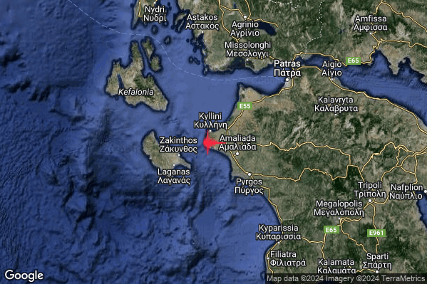 Intenso Terremoto M4.7 epicentro Costa Greca Ionica (GRECIA) alle 16:41:05 (14:41:05 UTC)