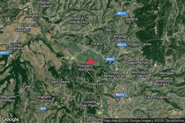 Lieve Terremoto M2.2 epicentro 1 km NE Ponzano Romano (RM) alle 18:46:26 (16:46:26 UTC)