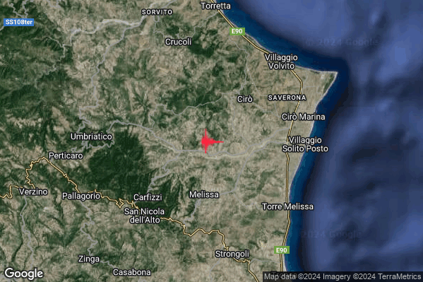 Lieve Terremoto M2.0 epicentro 4 km SW Ciro (KR) alle 07:15:44 (05:15:44 UTC)