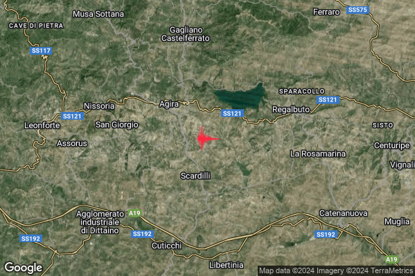 Debole Terremoto M2.3 epicentro 4 km SE Agira (EN) alle 11:22:17 (09:22:17 UTC)