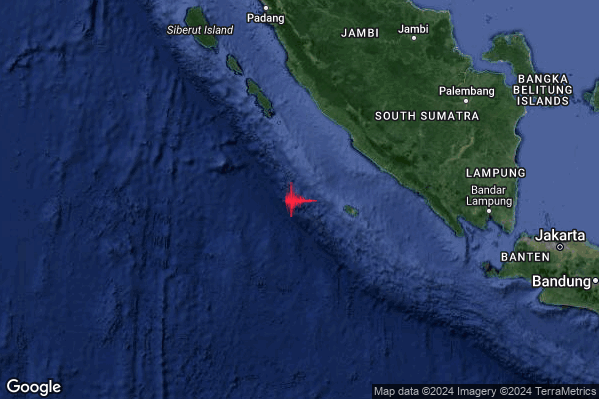Violento Terremoto M5.9 epicentro Southwest of Sumatera Indonesia [Sea: Indonesia] alle 17:32:46 (15:32:46 UTC)