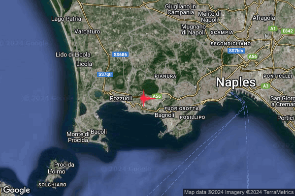 Debole Terremoto M2.6 epicentro Campi Flegrei alle 11:59:20 (09:59:20 UTC)