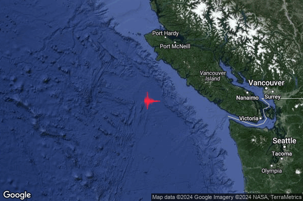 Estremo Terremoto M6.4 epicentro Canada [Sea] alle 17:08:53 (15:08:53 UTC)