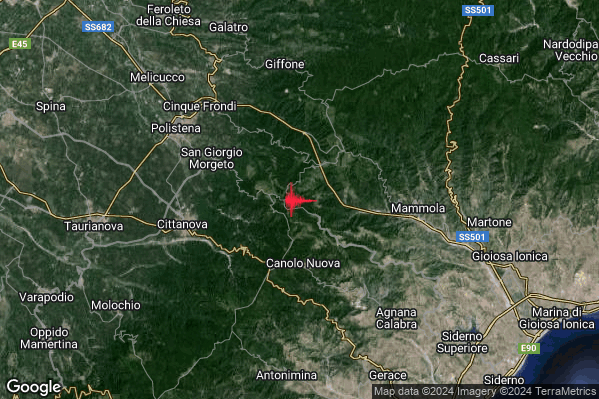 Debole Terremoto M2.5 epicentro 5 km E San Giorgio Morgeto (RC) alle 02:56:59 (00:56:59 UTC)