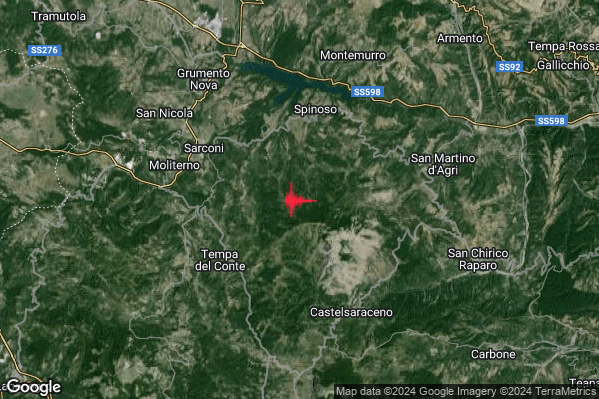 Lieve Terremoto M2.0 epicentro 5 km S Spinoso (PZ) alle 15:13:51 (13:13:51 UTC)