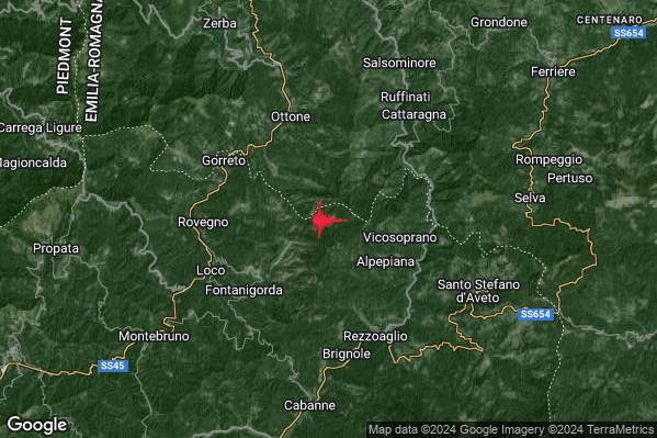 Lieve Terremoto M2.0 epicentro 5 km NE Fontanigorda (GE) alle 03:34:32 (01:34:32 UTC)