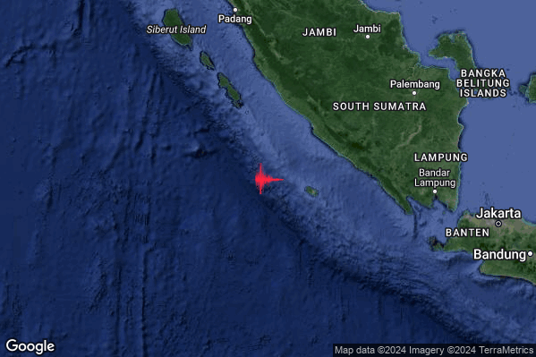 Violento Terremoto M5.8 epicentro Southwest of Sumatera Indonesia [Sea: Indonesia] alle 17:01:26 (15:01:26 UTC)