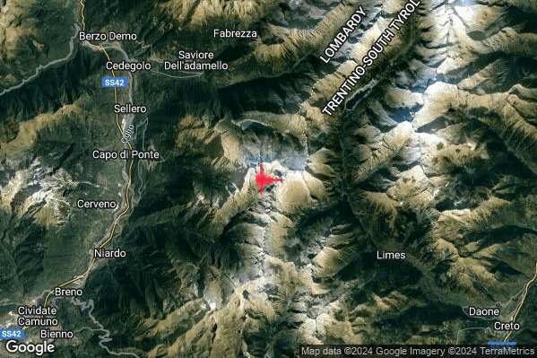 Lieve Terremoto M2.0 epicentro 7 km E Paspardo (BS) alle 11:46:42 (09:46:42 UTC)