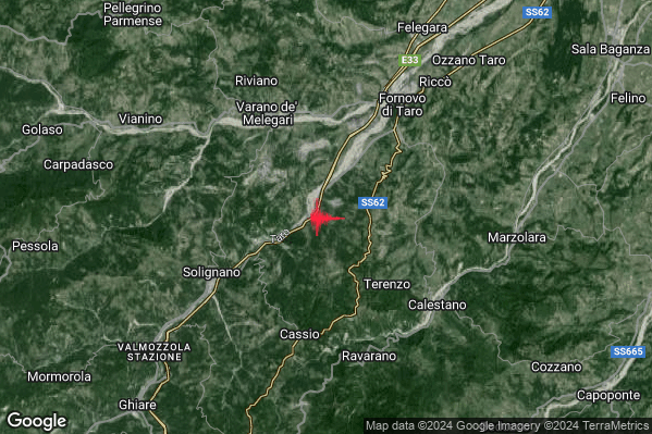 Debole Terremoto M2.5 epicentro 4 km NW Terenzo (PR) alle 01:06:20 (23:06:20 UTC)