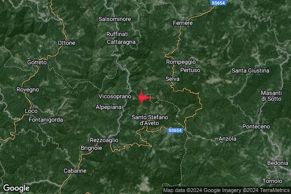 Lieve Terremoto M2.1 epicentro 2 km N Santo Stefano d'Aveto (GE) alle 02:17:49 (00:17:49 UTC)