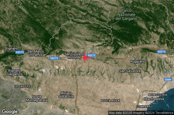 Lieve Terremoto M2.2 epicentro 3 km E San Giovanni Rotondo (FG) alle 08:16:40 (06:16:40 UTC)