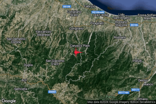 Lieve Terremoto M2.1 epicentro 6 km S Corigliano Calabro (CS) alle 00:07:16 (22:07:16 UTC)