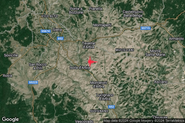 Lieve Terremoto M2.2 epicentro 4 km N Monteroni d'Arbia (SI) alle 21:40:25 (19:40:25 UTC)