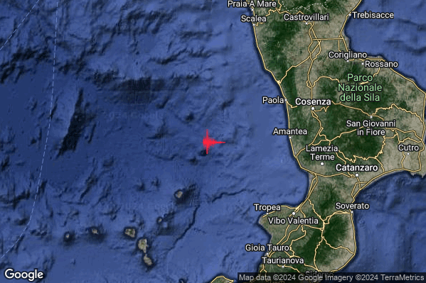 Leggero Terremoto M3.0 epicentro Tirreno Meridionale (MARE) alle 01:21:34 (23:21:34 UTC)