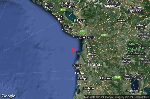 Intenso Terremoto M4.4 epicentro Costa Albanese settentrionale (ALBANIA) alle 02:42:05 (00:42:05 UTC)