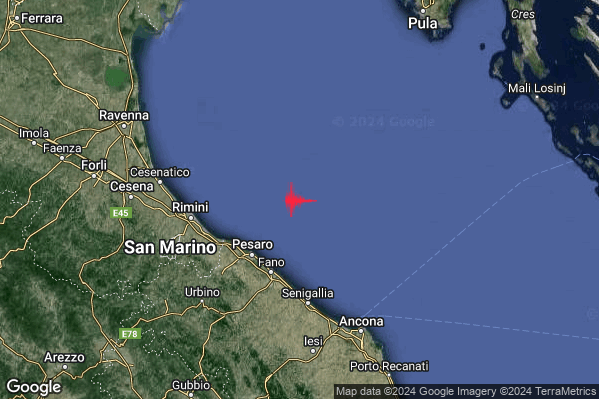 Debole Terremoto M2.6 epicentro Costa Marchigiana Pesarese (Pesaro-Urbino) alle 03:26:34 (01:26:34 UTC)