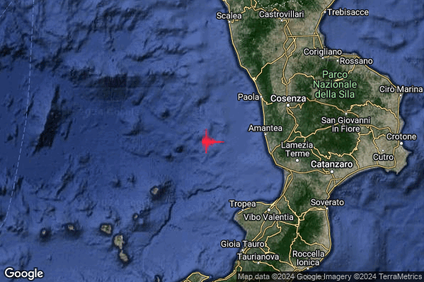 Lieve Terremoto M2.2 epicentro Tirreno Meridionale (MARE) alle 04:13:18 (02:13:18 UTC)