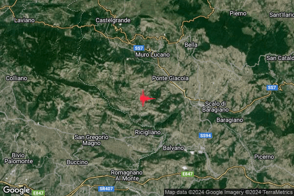 Lieve Terremoto M2.1 epicentro 4 km N Ricigliano (SA) alle 16:24:11 (14:24:11 UTC)